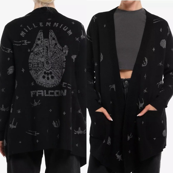 Her Universe Sweaters - NWT Her Universe Star Wars Black Millennium Falcon Cardigan Medium silver
